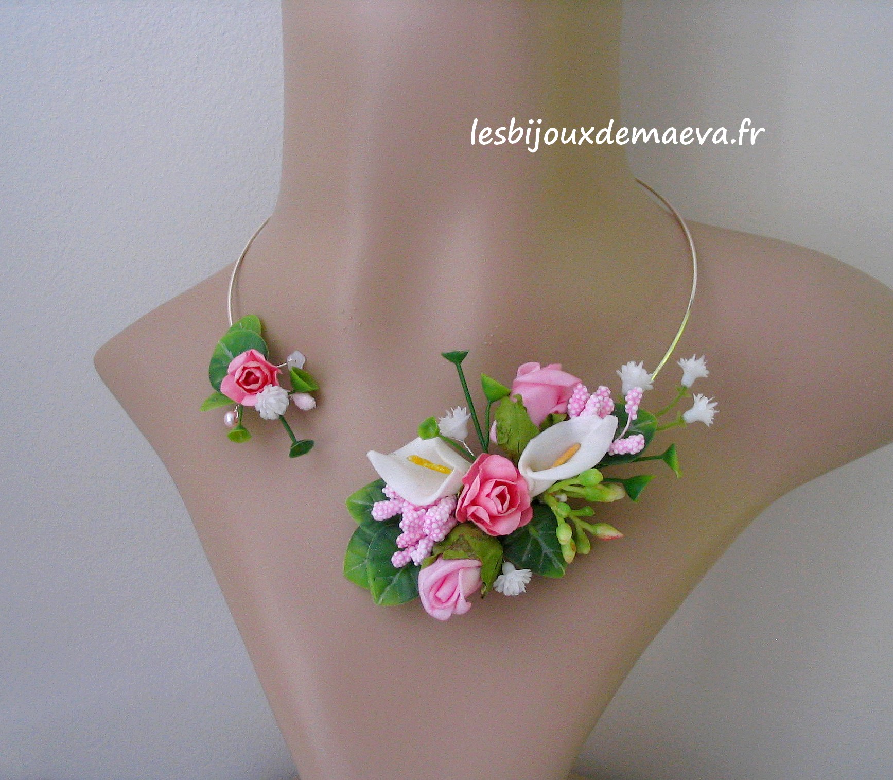 Bijoux mariage champêtre collier mini jardin rose