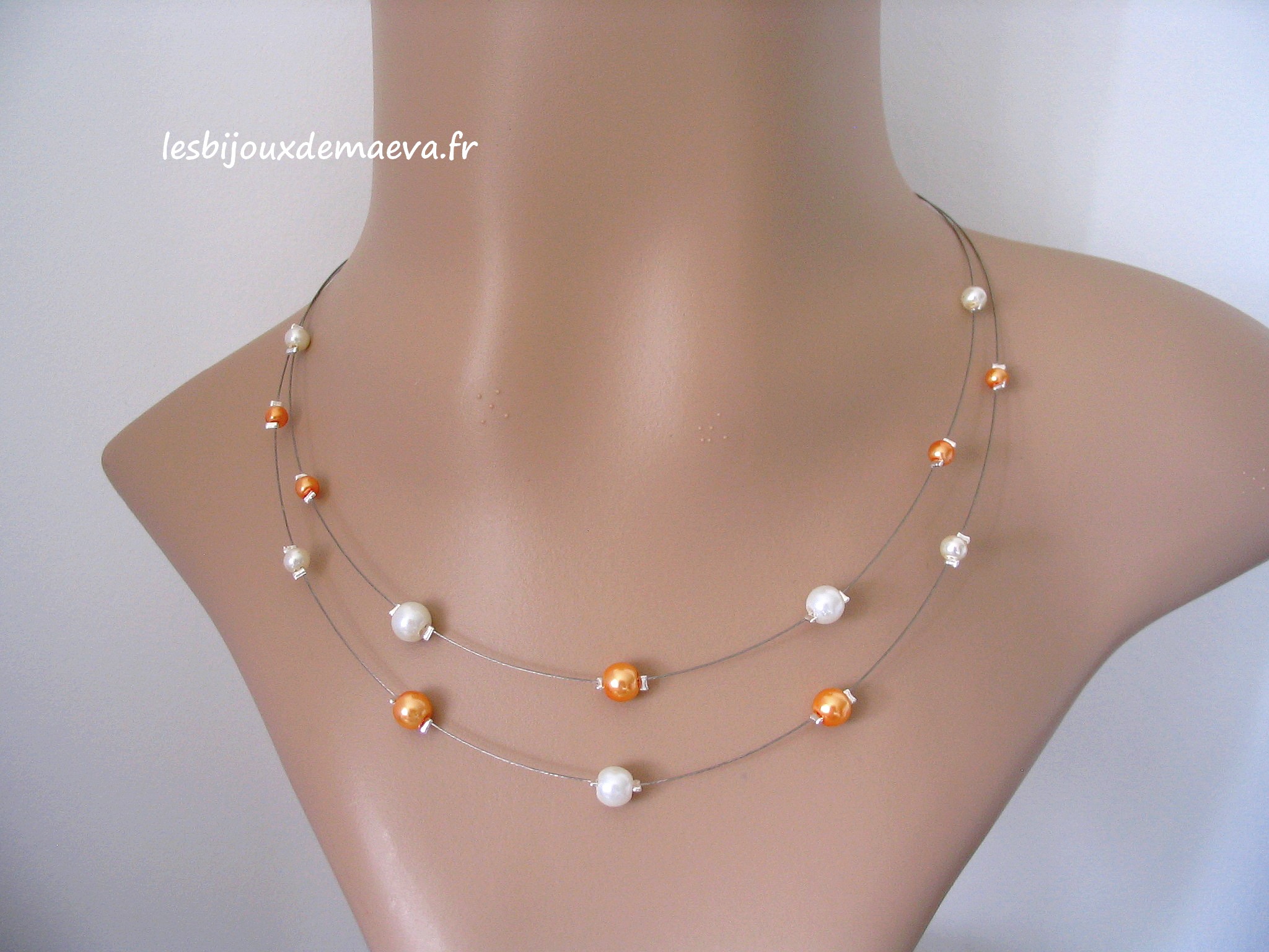 Bijoux mariage orange collier perles 2 rangs