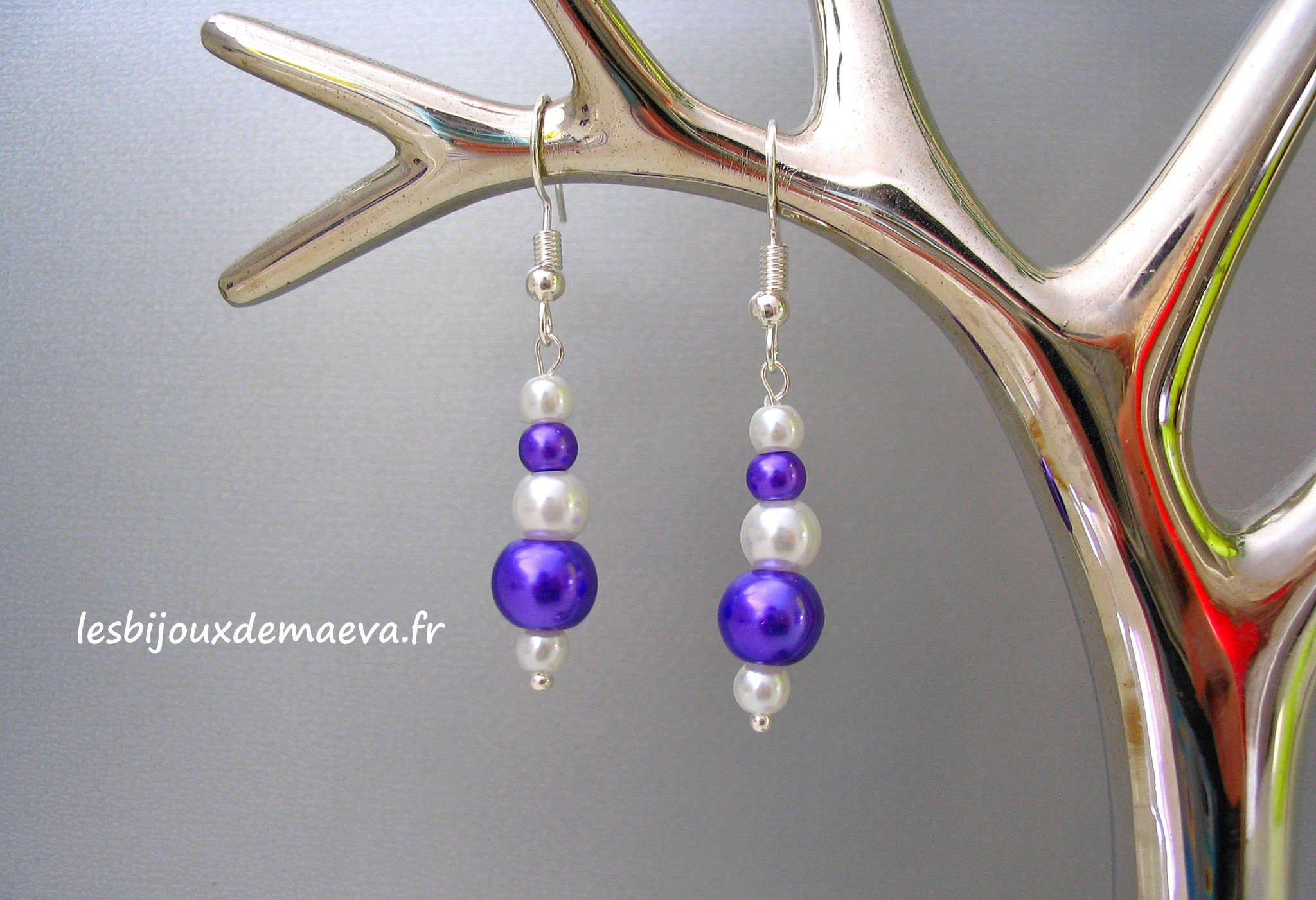 Boucles d'oreilles mariage perles nacrées violettes