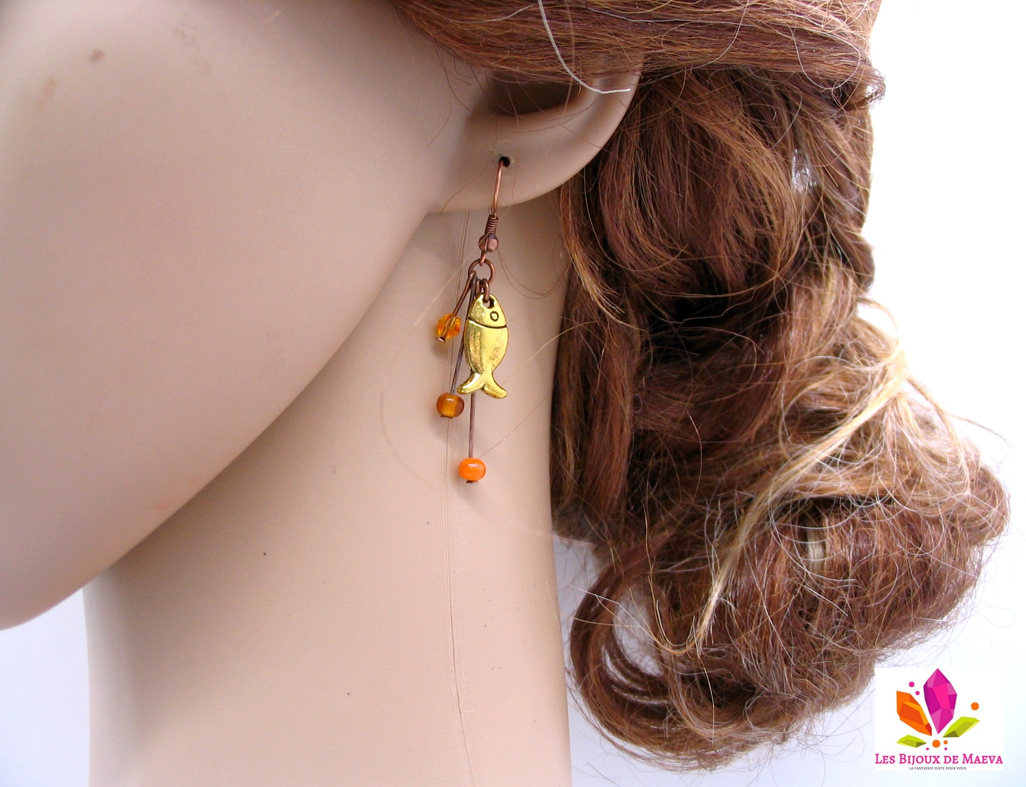 Boucles d'oreilles fantaisie orange et marron Poisson