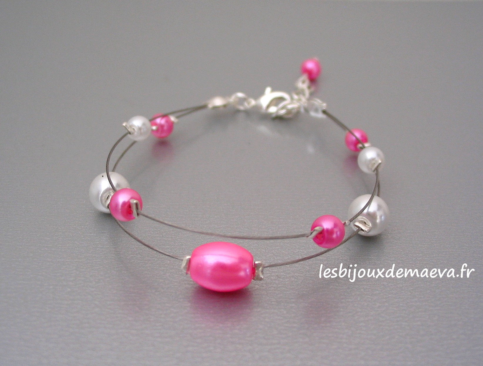 Bracelet fantaisie enfant perles rose et blanches