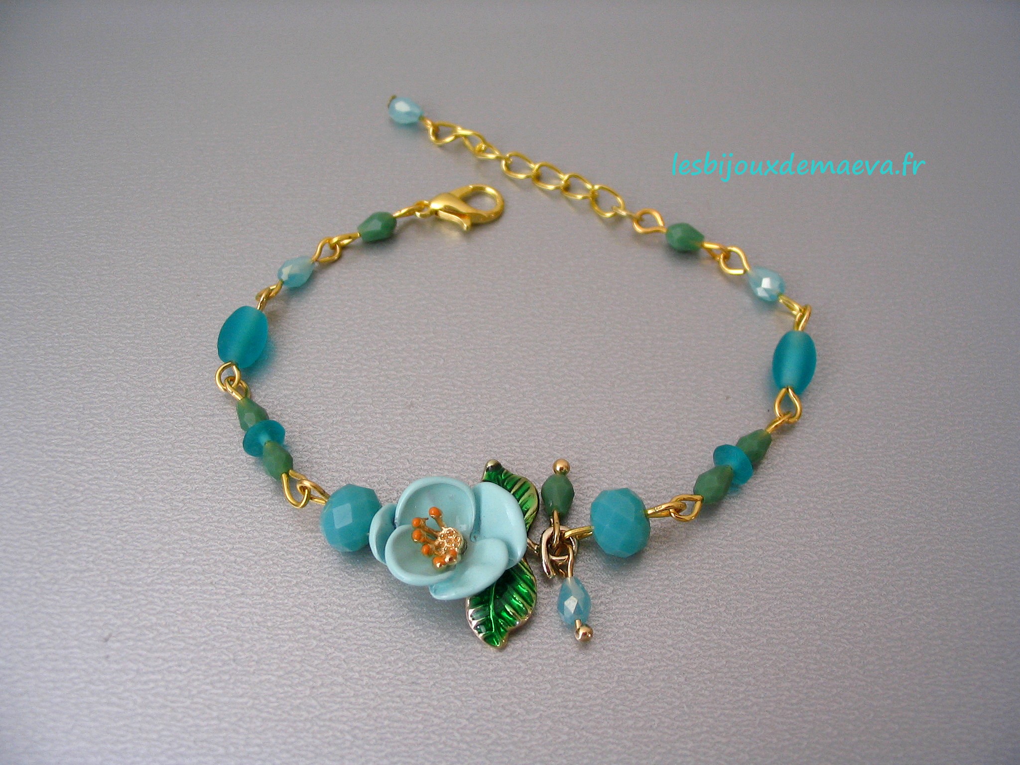 Bracelet fantaisie turquoise menthe Botanique