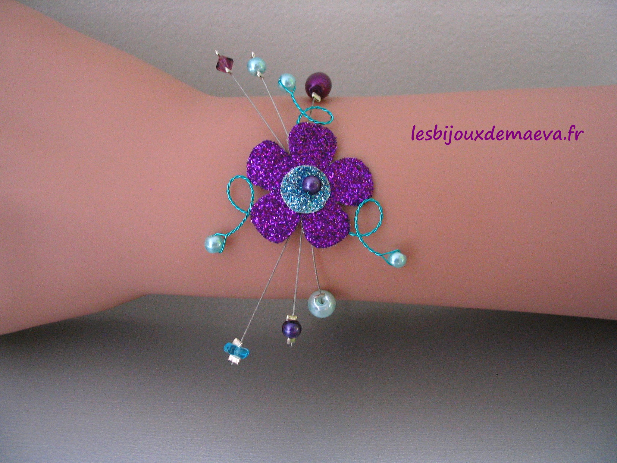 Bracelet fantaisie violet turquoise Seventie's