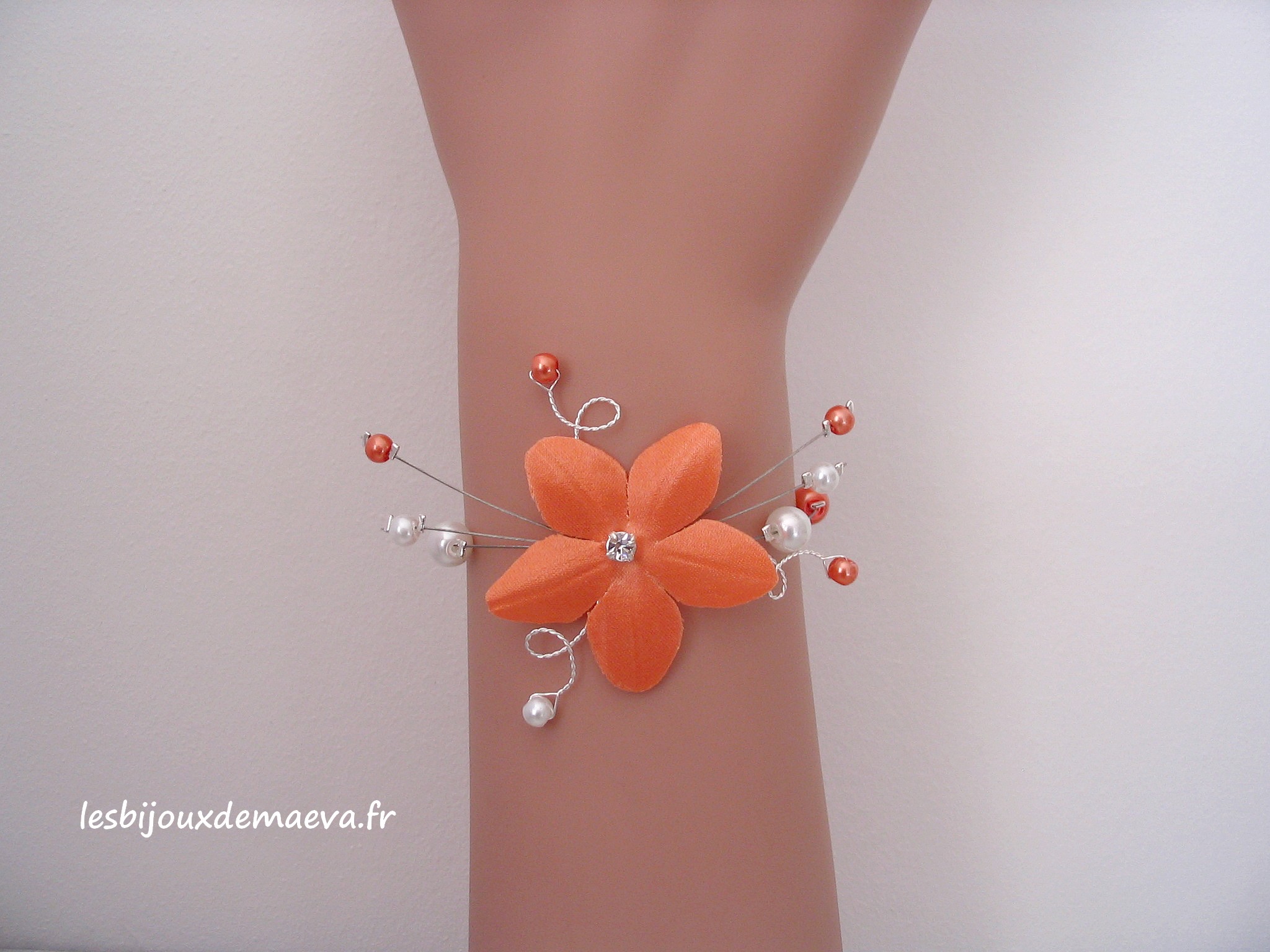 Bracelet mariage orange fleur étoilée