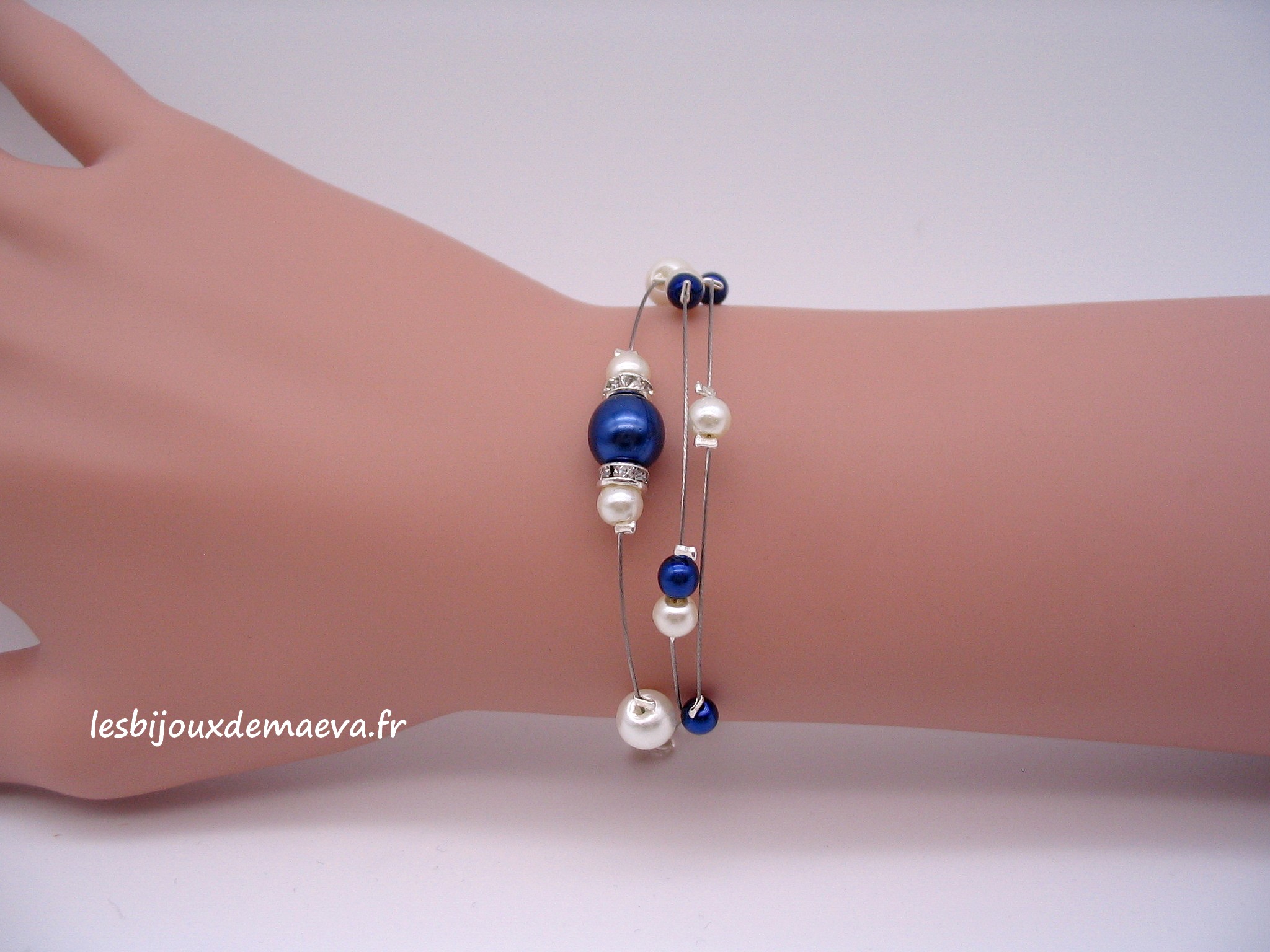 Bracelet mariage perles bleu roi