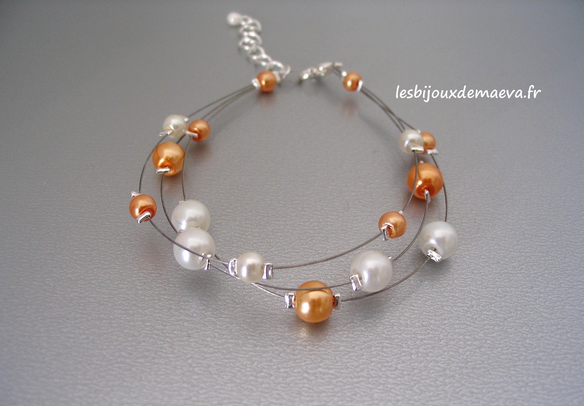 Bracelet mariage perles orange 3 rangs