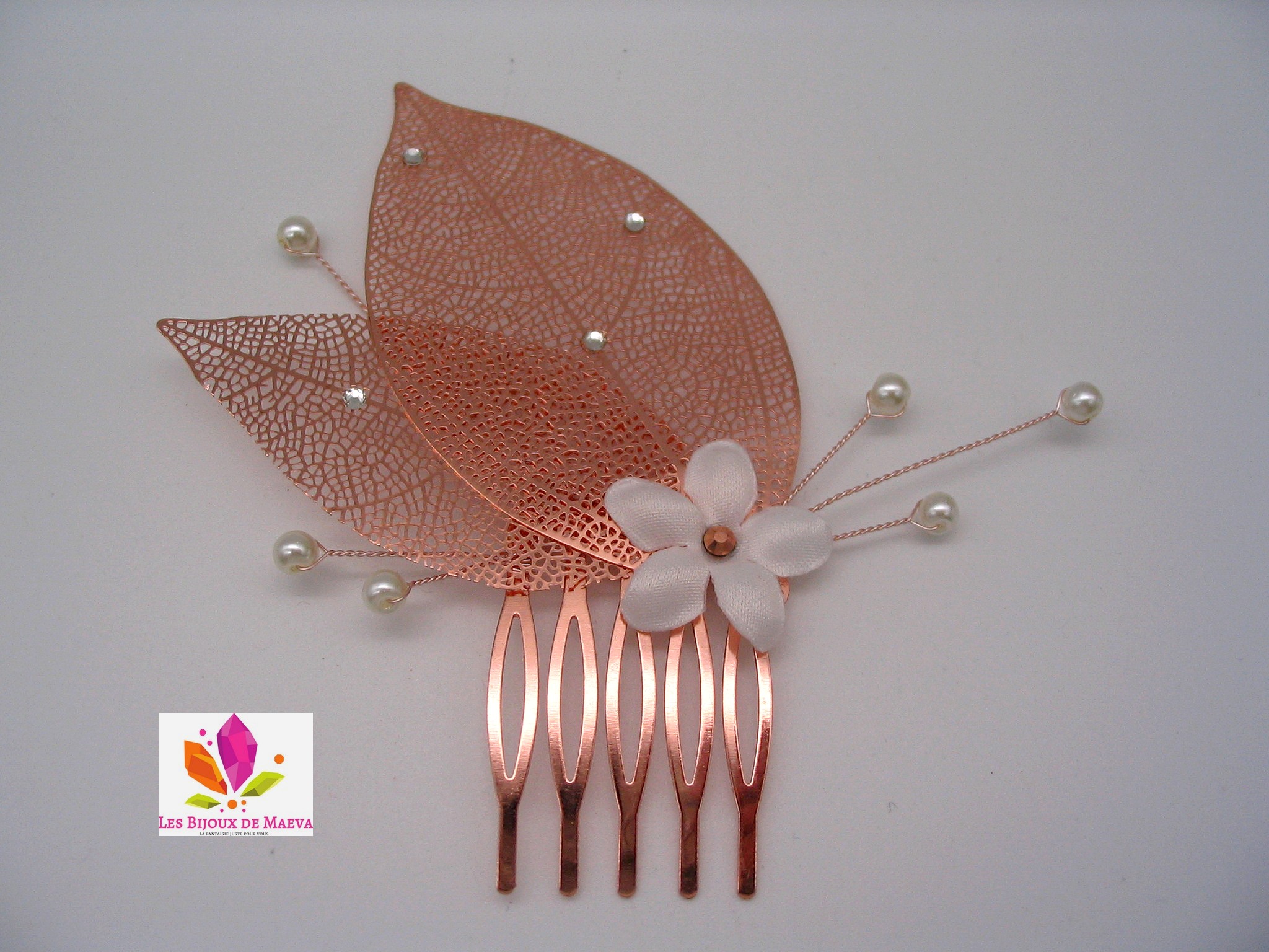 Peigne cheveux mariage rose gold Campagne chic