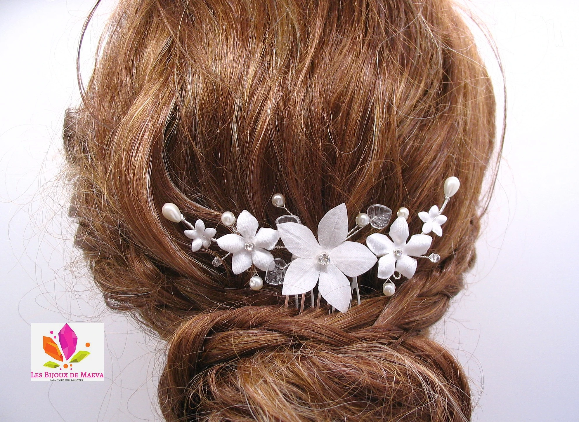 Bijoux cheveux mariée Mariages Accessoires Accessoires de coiffure Bijoux pour cheveux épingles coiffure cérémonies fleurs blanches en porcelaine froide. 