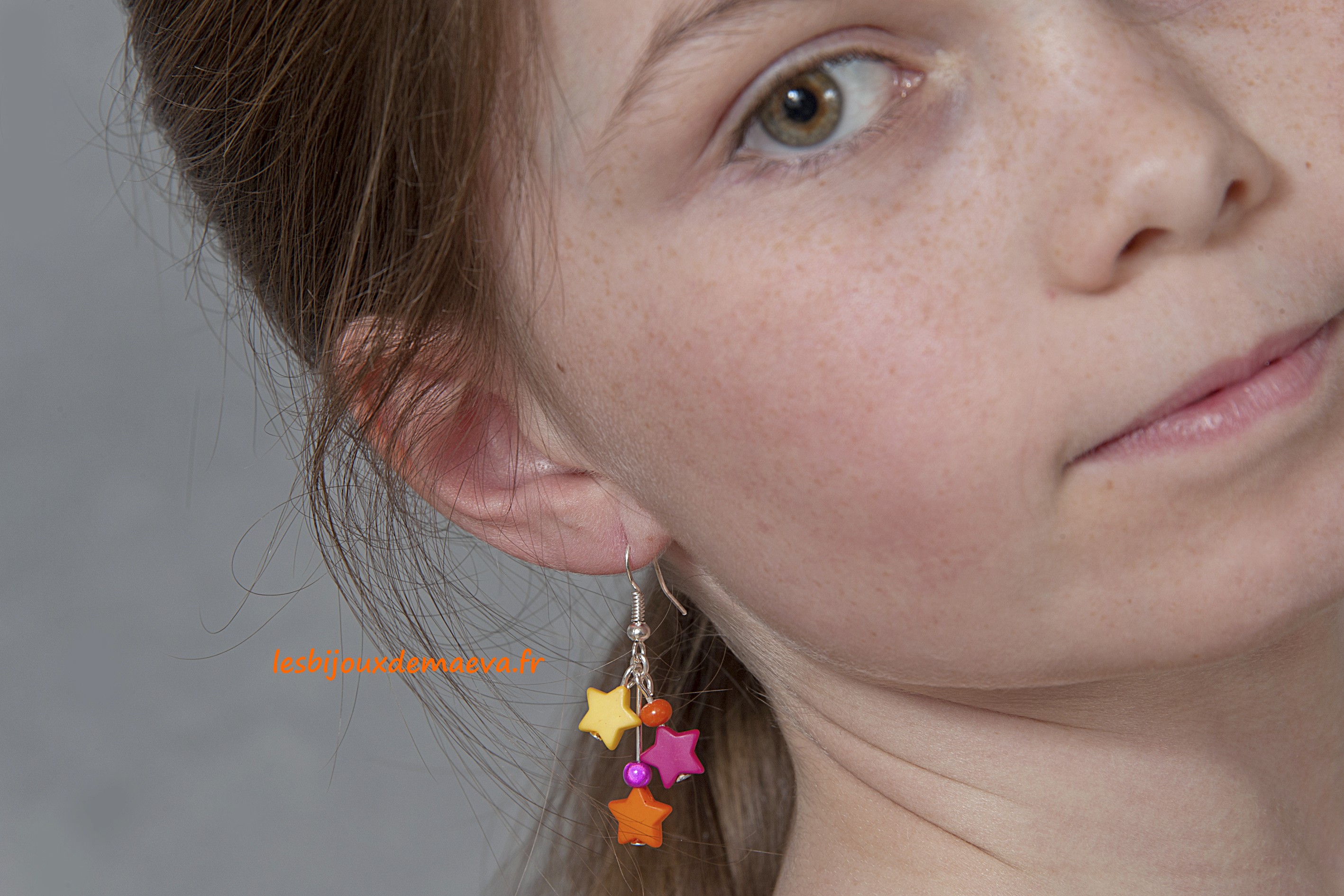 Boucles d'oreilles enfant orange et fushia Etoiles