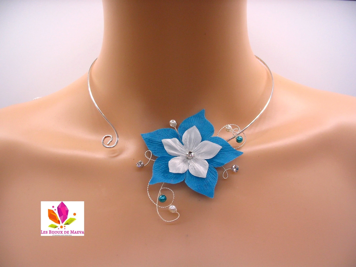 Bijoux mariage turquoise collier ouvert Duo