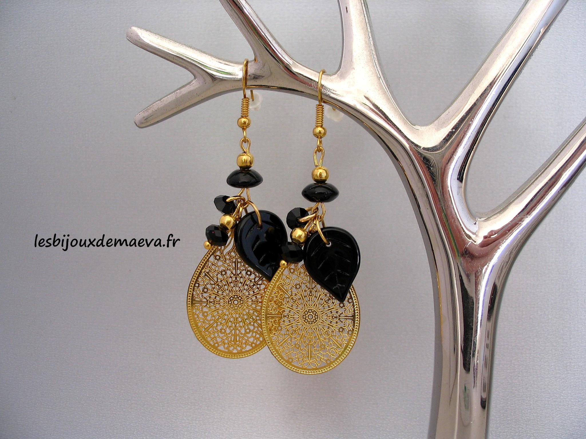 Boucles d'oreilles fantaisie dorées et noires Marrakech