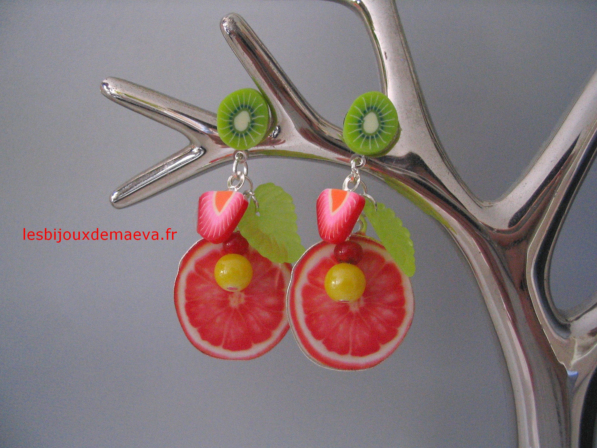 Boucles d'oreilles fantaisies orange vert Tutti Frutti