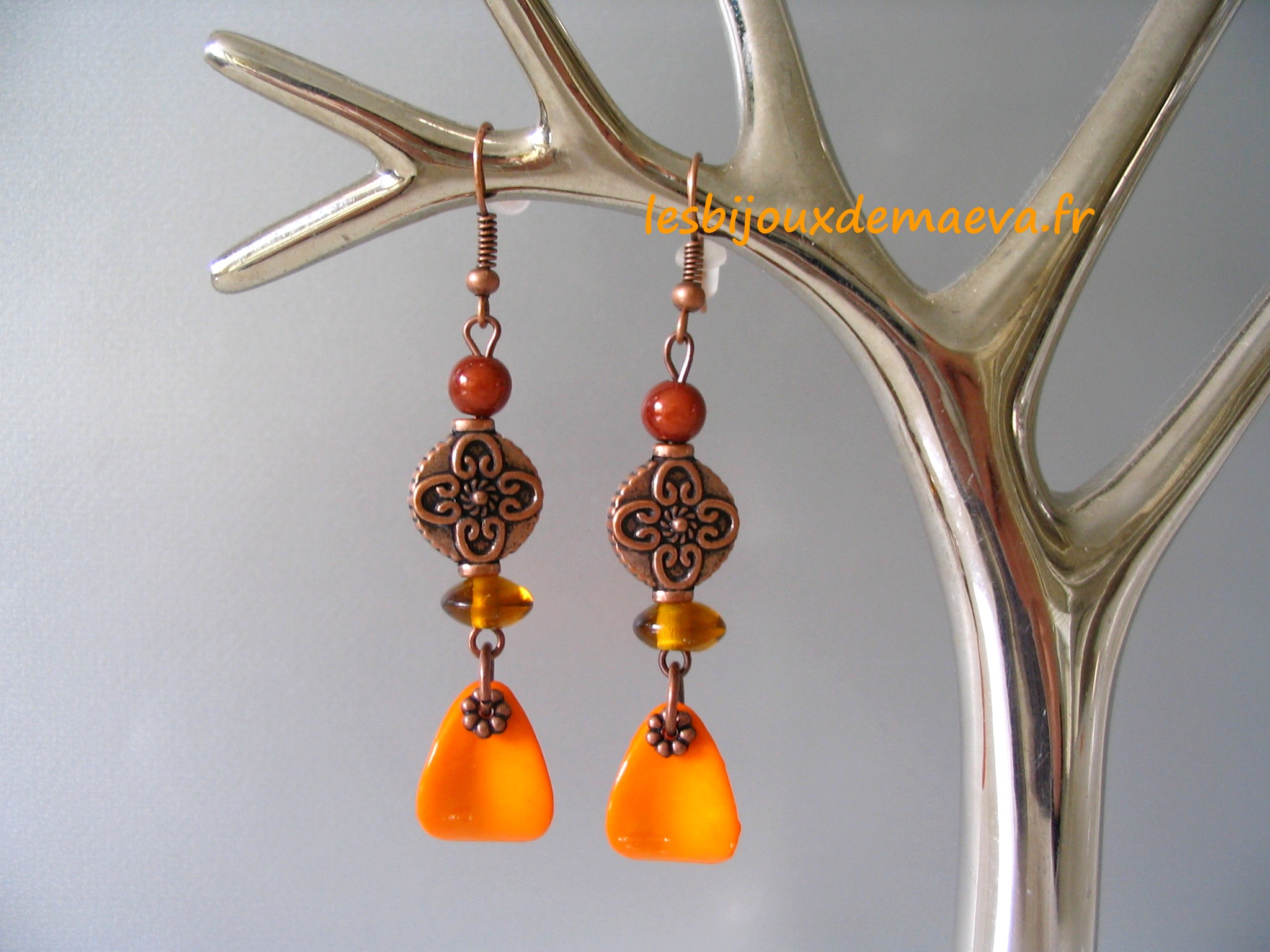 Boucles d'oreilles orange et marron Byzance