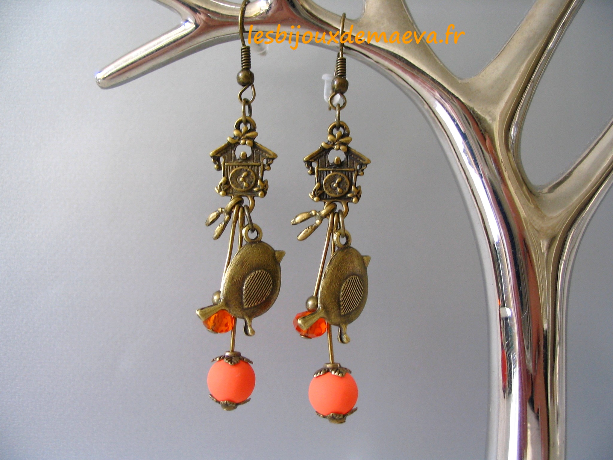 Boucles d'oreilles fantaisie orange Piou Piou
