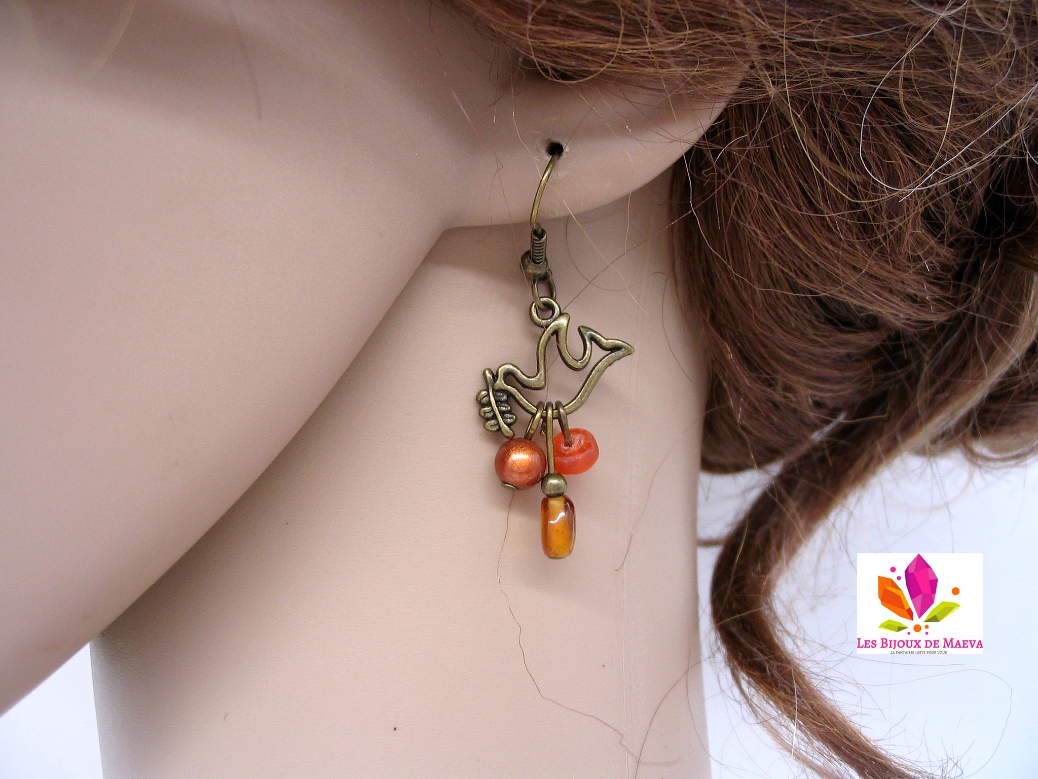 Boucles d'oreilles orange sautoir Hirondelle