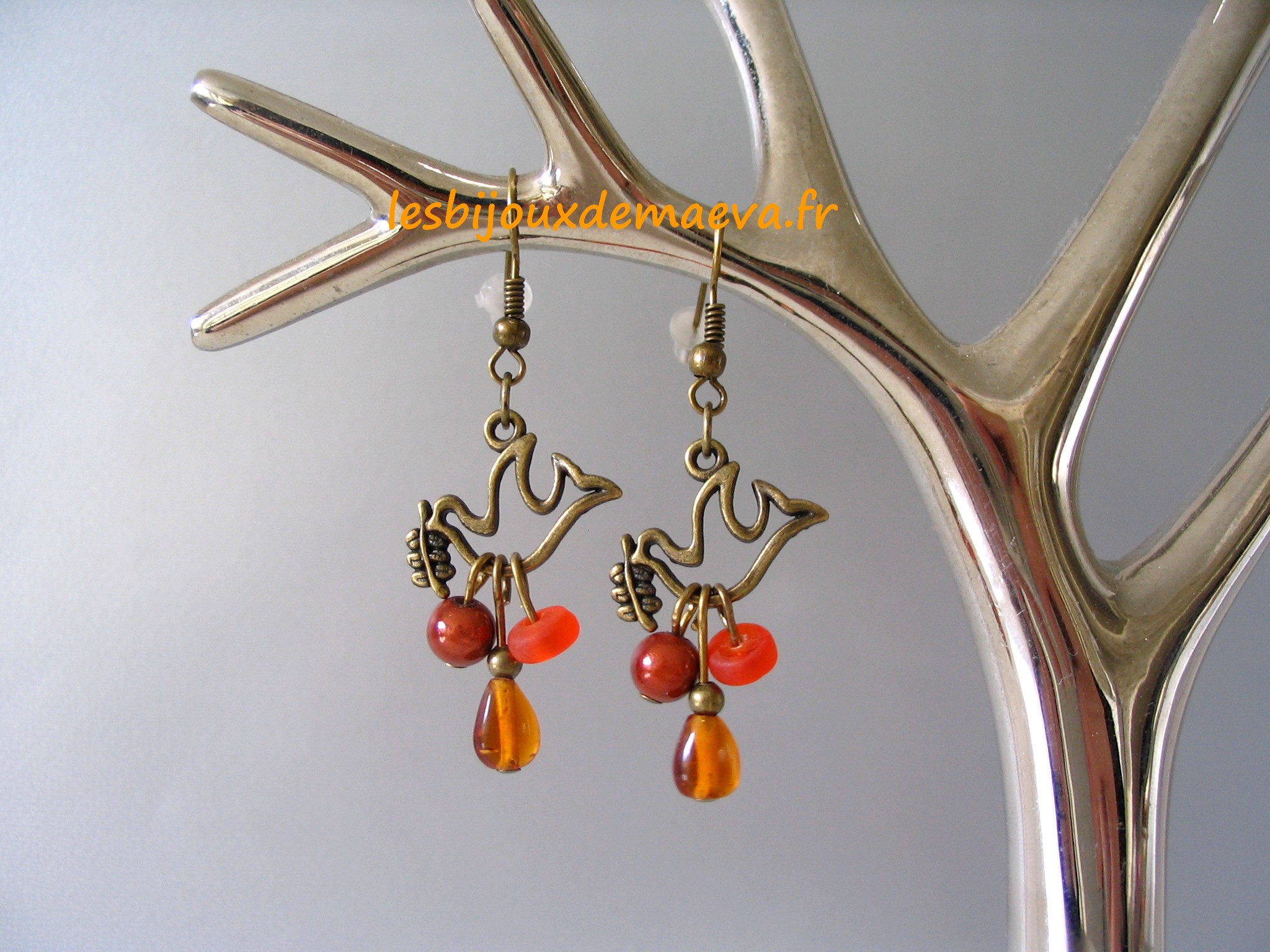 Boucles d'oreilles orange sautoir Hirondelle