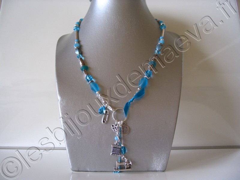 Collier fantaisie cable turquoise "couture"